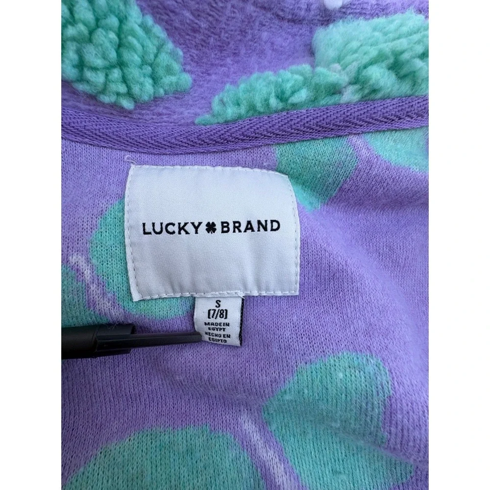 Lucky Brand Girls Purple Butterfly Fleece Zip Jacket Mint Green Sherpa‎ Size 7/8